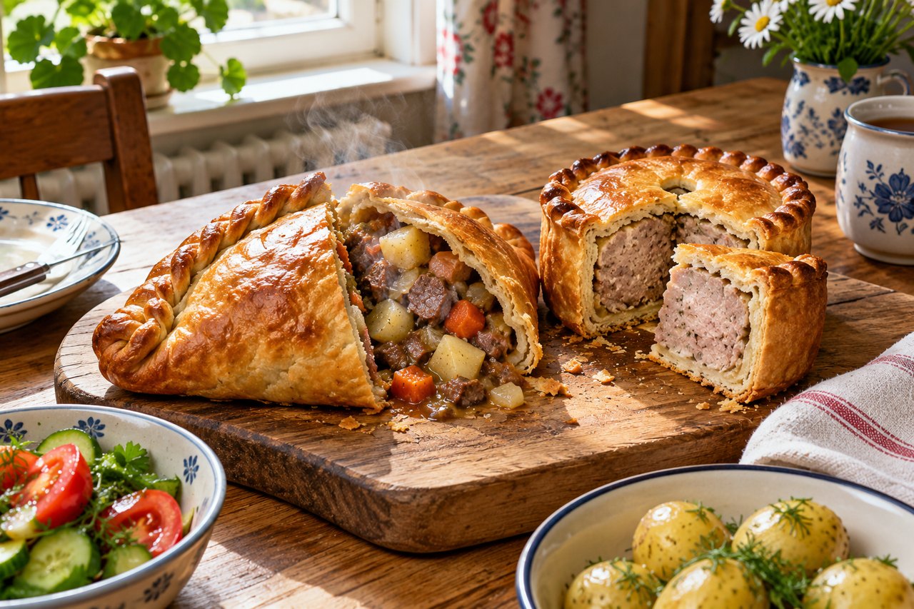 Разрезы корнишского пирога и pork pie